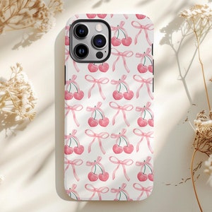 Niedliche Cherry Coquette Handyhülle, robuste Handyhülle für iPhone 16/15/14/13/12/11/7/8/X/XR/XS/SE Pro Max Plus, Samsung Galaxy S24/S23/S22/S21