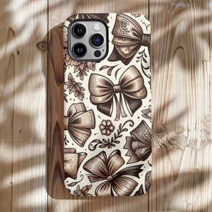 Beige Schleifen Coquette Handyhülle, robuste Handyhülle für iPhone 16/15/14/13/12/11/7/8/X/XR/XS/SE Pro Max Plus, Samsung Galaxy S24/S23/S22/S21