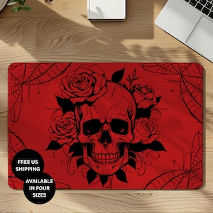 Gothic Mouse Pad, Skull and Flowers Mouse Pad, Floral Desk Mat, Vintage Desk Mat, Gothic Laptop Mat, Gothic Desk Decor, Gothic Decor