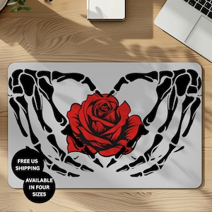 Gothic Mouse Pad, Skull and Flowers Mouse Pad, Floral Desk Mat, Vintage Desk Mat, Gothic Laptop Mat, Gothic Desk Decor, Gothic Decor