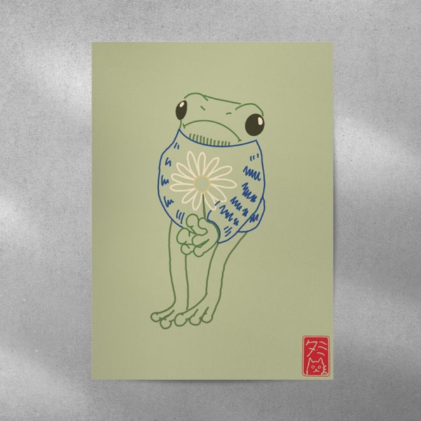 Illustration grenouille triste, poster, affiche, carte postale