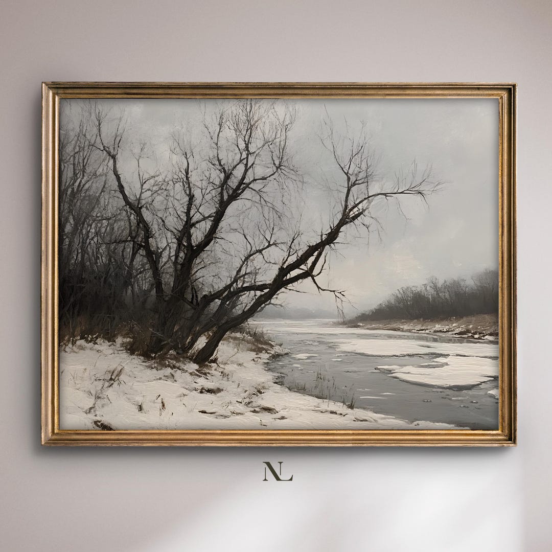 Vintage Winter Landscape Print: Snowy River Farmhouse Wall Art (digital ...