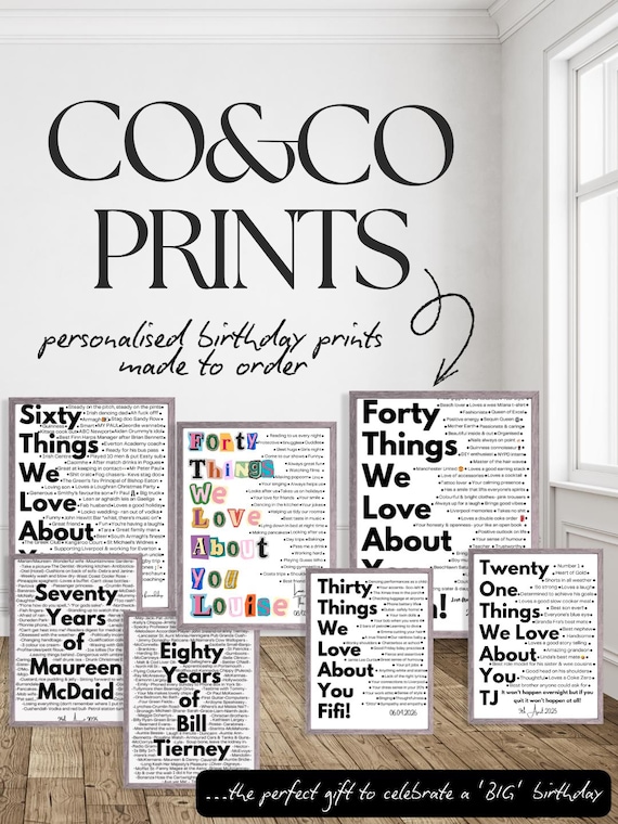 Personalised 40 Things We Love About You Print, Custom Birthday Keepsake Gift