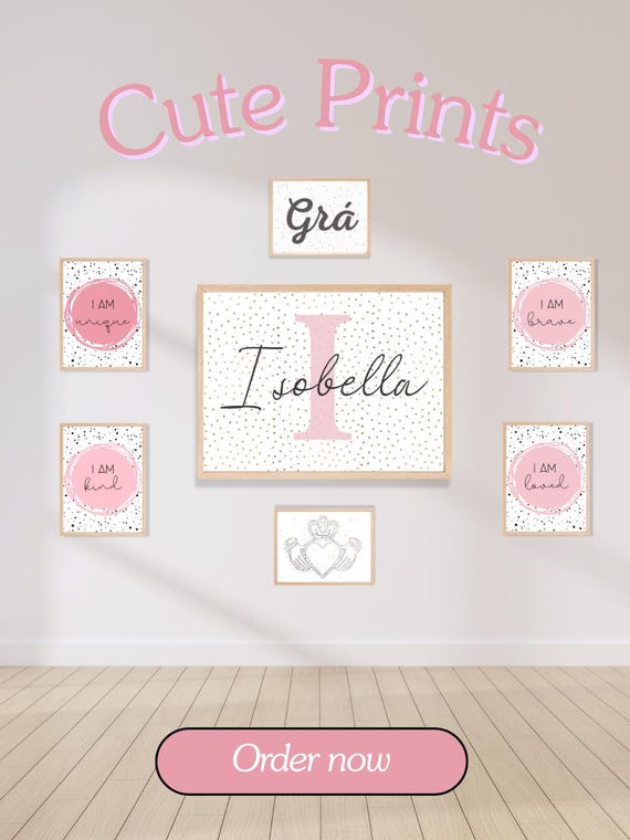 Gallery Wall Prints, Pink Dotty, Metallic Leaf, Girls Bedroom Bundle