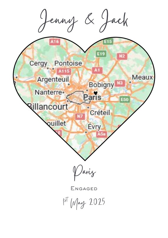 Personalised Print,  Couple Names, ,Location And Date Print,  Engagement, Wedding Anniversary Gift