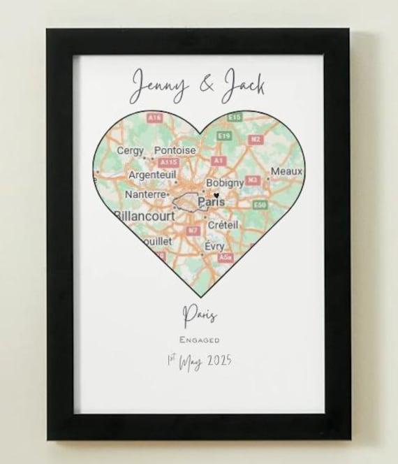 Personalised Print,  Couple Names, ,Location And Date Print,  Engagement, Wedding Anniversary Gift