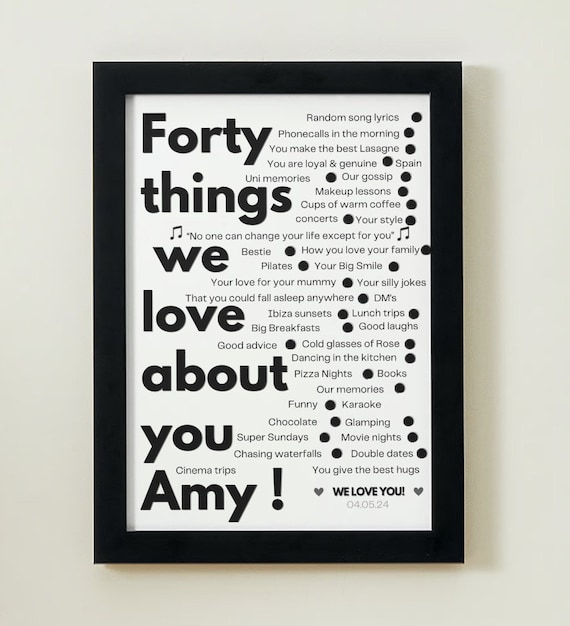 Forty things we love about you- Print (Birthday gift) A4