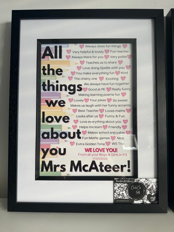 Personalised Teacher Gift Frame: All the Things We Love About You (A4 Print)