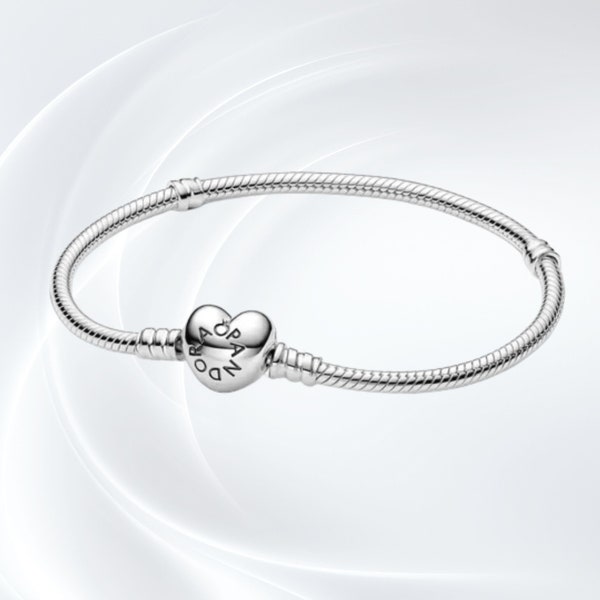 S925 Sterling Silver Minimalist Bracelet: Heart Clasp Snake Chain Pandora Bracelet - Everyday Charm Bracelet, Gift for Her
