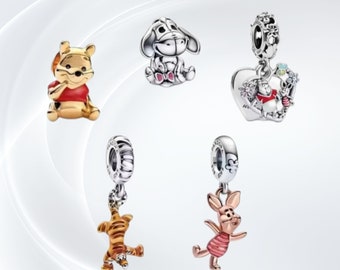 Collezione di ciondoli Winnie the Pooh in argento sterling S925 - Bracciale con ciondoli Pandora - Adatto a bracciali con catena di serpente - Regalo per lui