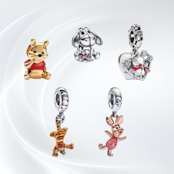S925 Sterling Silver Winnie the Pooh Charm Collection - Pandora Charms Bracelet - Fits Snake Chain Bracelets - Gift for He