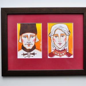 ACEO Original Art Miniatur 64 × 89 mm „Paar“. Serie «Ukrainisches Familienalbum». Miniaturmalerei. Aquarell/Buntstifte.