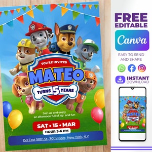 Editable Paw Patrol Birthday Invitation P-Patrol