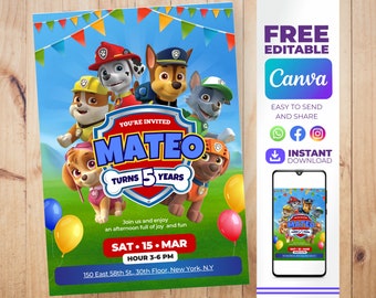 Invitation d'anniversaire modifiable Paw Patrol P-Patrol