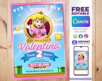 Mario Bros Princess Peach Invitation Editable / Princess Peach