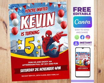 Editable spiderman birthday invitation spiderman - spiderman birthday invitation