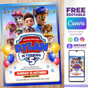 Bewerkbare Paw Patrol verjaardagsuitnodiging P-Patrol afbeelding 1