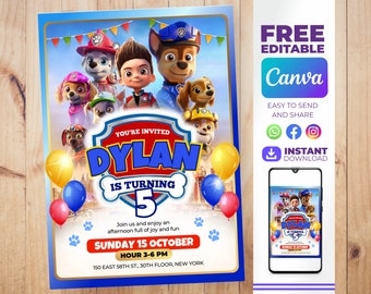 Bearbeitbare Paw Patrol Geburtstagseinladung P-Patrol