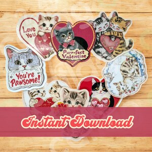 Stickerset "Vintage Cats in Love" | Schattige kattenstickers | PC, bidon, boeksticker | Cadeau voor kattenliefhebbers | Digitaal | Retro | 10 stuks