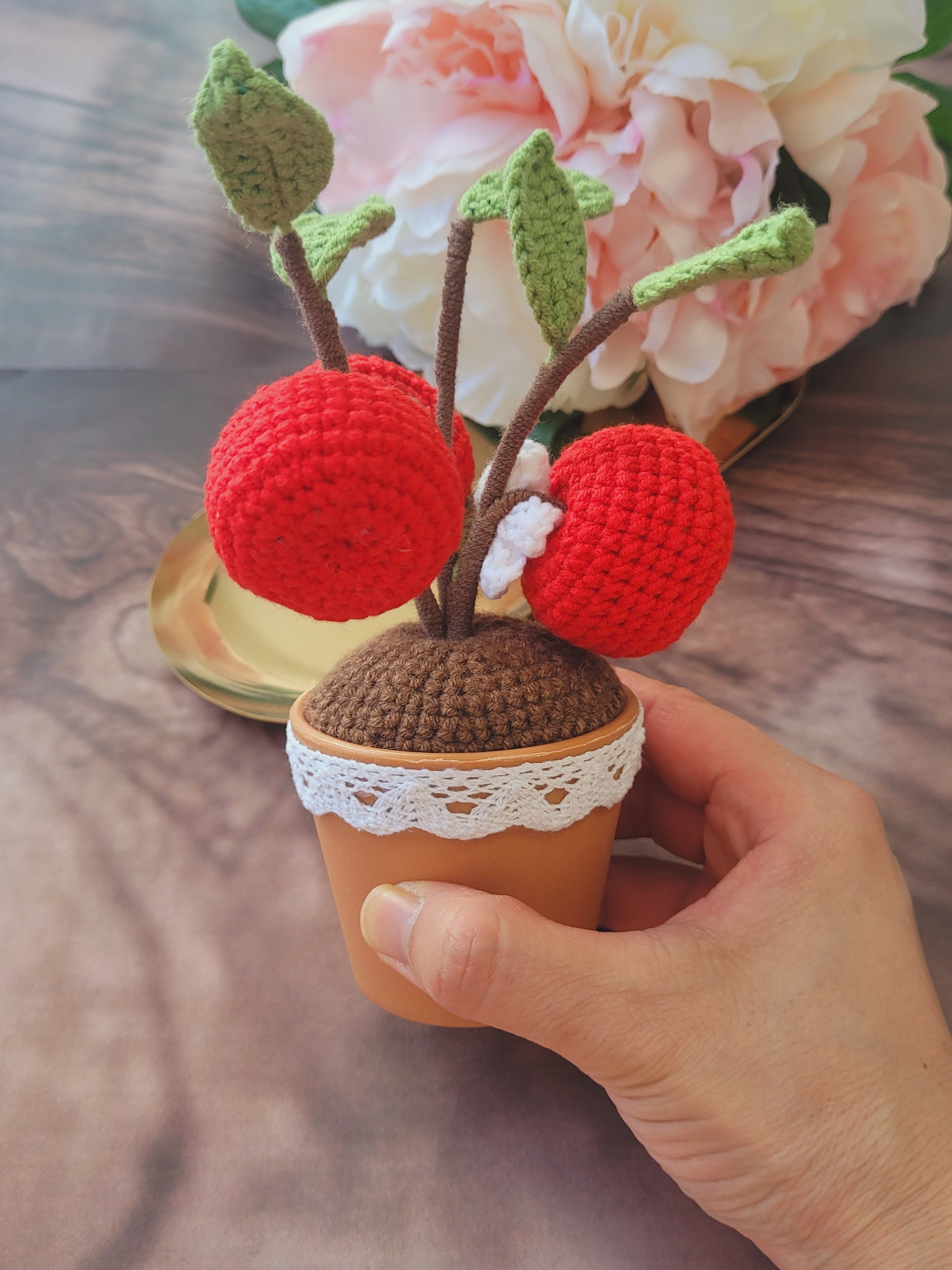 Crochet Apple Tree, Amigurumi Heart, Handmade Apple Plants, Gift for ...