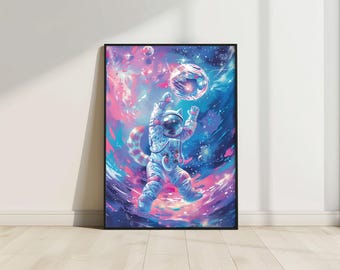 Astronaut Cat Poster, Space Cat Print, Vivid Galaxy Oil Painting, Animal Space Print, Funny Animal Print, Printable Wall Art