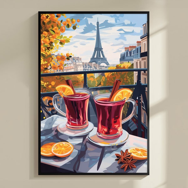 Mulled Wine Paris Cocktail Print, Paris Travel Poster, Bar Cart Decor, Colorful Cocktail Art, Alcohol Gift, Kitchen Modern Bar Wall Art