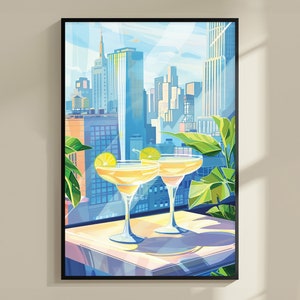 Margarita New York Cocktail Print, plakat podróżniczy do Nowego Jorku, dekoracja wózka barowego, kolorowa sztuka koktajlowa, prezent alkoholowy, nowoczesna sztuka ścienna do baru kuchennego