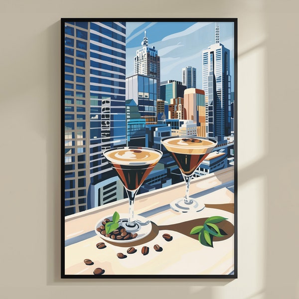 Espresso Martini Melbourne Cocktail Print, Travel Poster, Bar Cart Decor, Colorful Cocktail Art, Alcohol Gift, Kitchen Modern Bar Wall Art