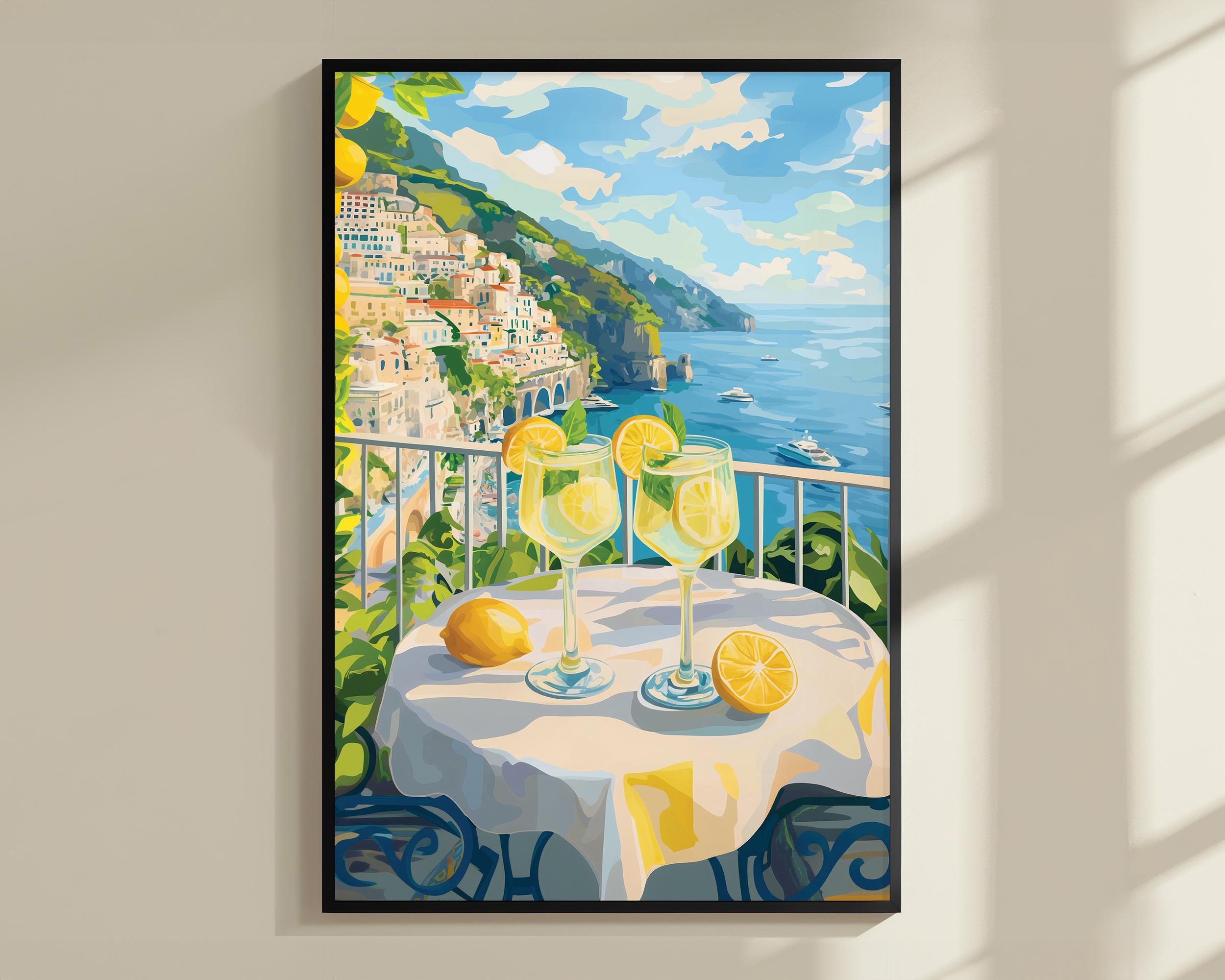 Limoncello Spritz Amalfi Coast Cocktail Print, Travel Poster, Bar Cart Decor, Lemon Cocktail Art, Alcohol Gift, Kitchen Modern Wall Art