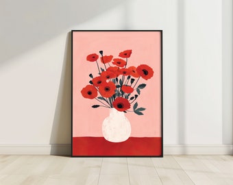 Poppy Art Print, Red Poppy Art, Floral Print, Botanical Print Poster, Bold Flower Wall Art, Colorful Print, Bedroom Décor, Abstract Minimal