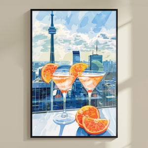 Cosmopolitan Toronto Cocktail Print, Toronto Travel Poster, Bar Cart Decor, Kolorowa sztuka koktajlowa, Prezent alkoholowy, Kuchnia Nowoczesna sztuka ścienna do baru
