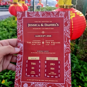 100 bruiloft uitnodigingskaarten - Chinees patroon huwelijksuitnodiging - bloemen rood CNY stijl RSVP of Save the Date Premium print met envelop