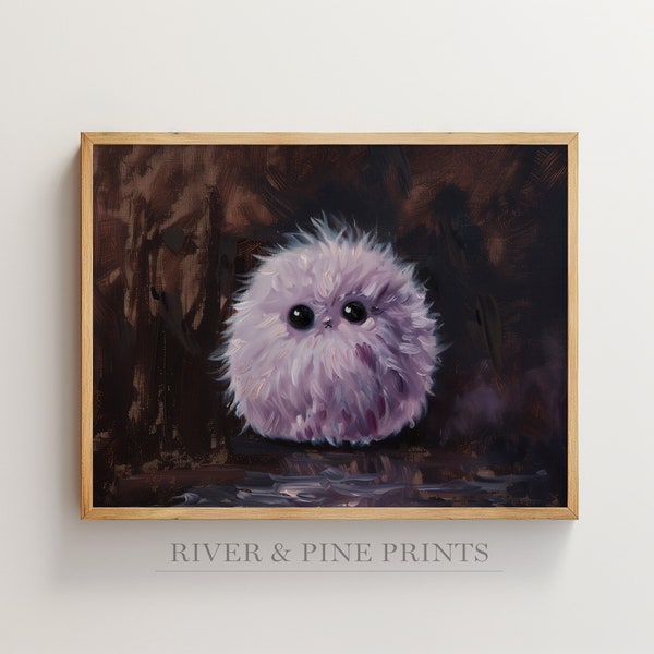 Purple Fluffy Pet Wall Art, Fine Art Print, Wizarding World School Painting, Puff Movie Artwork Poster, Moody Dark Academia, HP Gift | 051