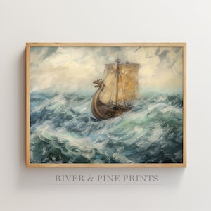 impression de voilier vintage, figure de proue de dragon, bateau Narnia du voyage du passeur d'aube, vieille peinture anglaise, cadeau de décoration d'intérieur côtière | 015