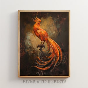 Arte murale di Phoenix Bird, stampa di creature magiche, opera d'arte di Phoenix, dipinto vintage Cottagecore, poster del film Moody, regalo Dark Academia /033