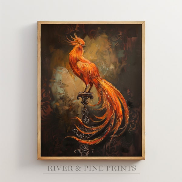 Phoenix Bird Wall Art, Magical Creature Print, Phoenix Artwork, Wizarding World School Painting, Moody Movie Poster, Dark Academia Gift |033