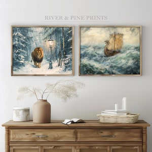 Segelschiff und Löwe Passende Drucke, Drachen Galionskunst, Reise der Morgenröte Treader Narnia Boot, Laternenpfahl Malerei, Küstengeschenk | 036