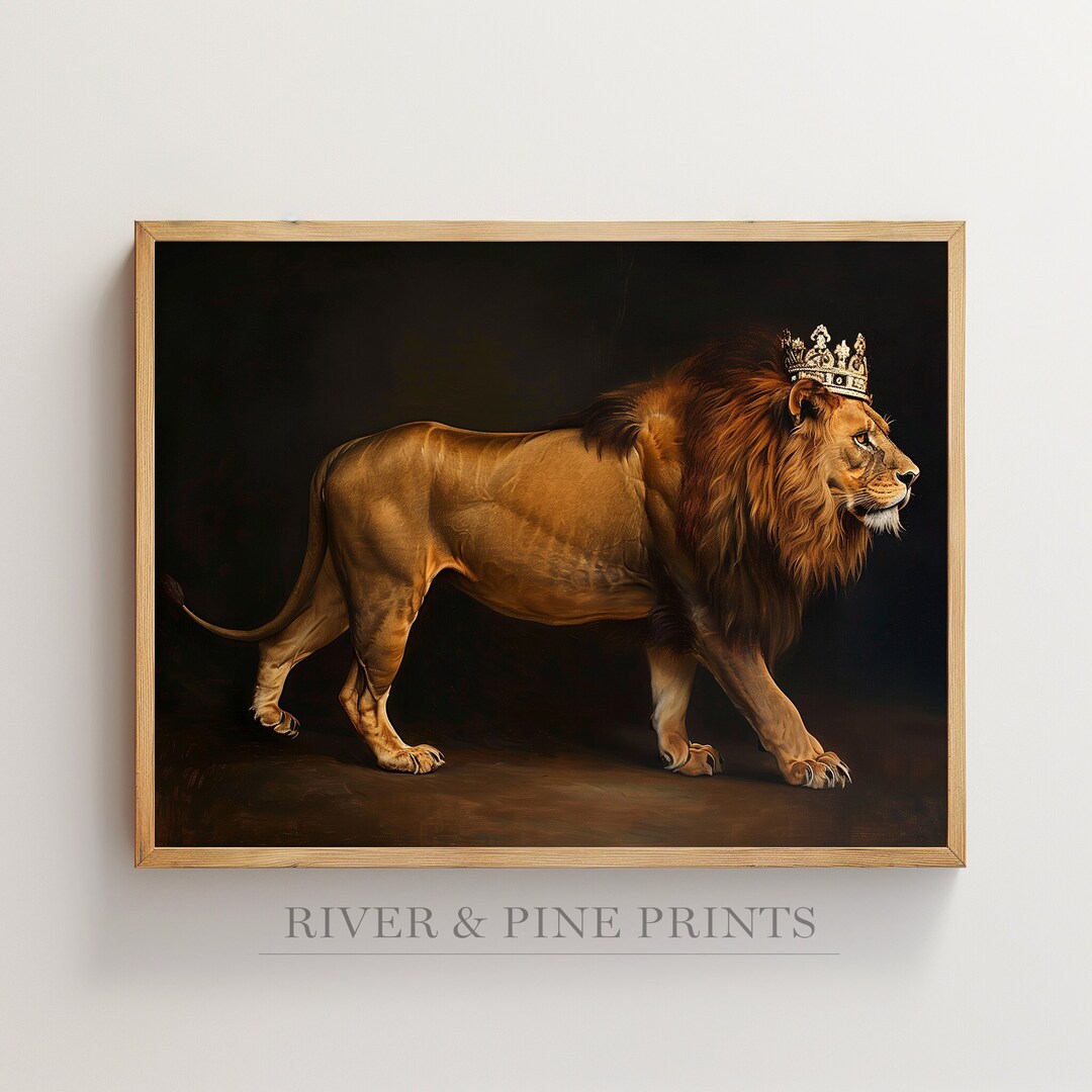 Lion With Crown Print, Aslan Poster, Narnia Animal Wall Art, Dark ...