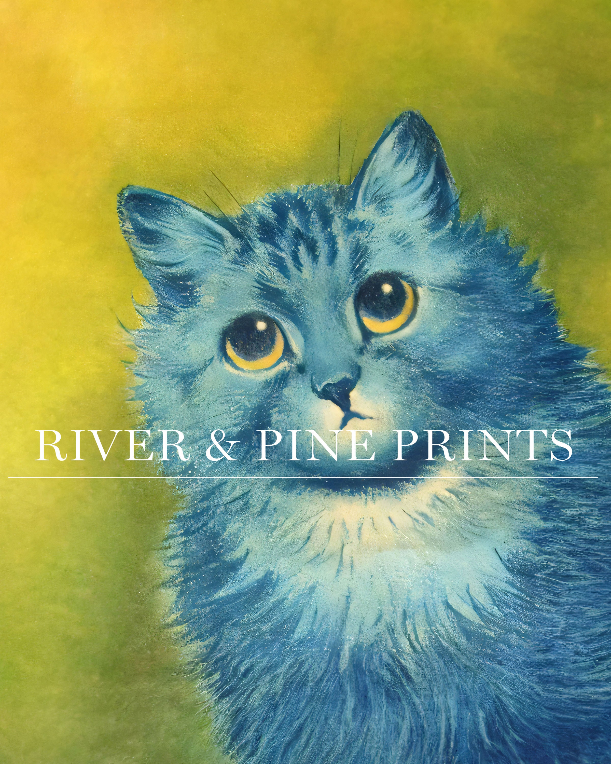 Louis Wain Blue Cat Wall Art, Psychedelic Home Decor, Classic