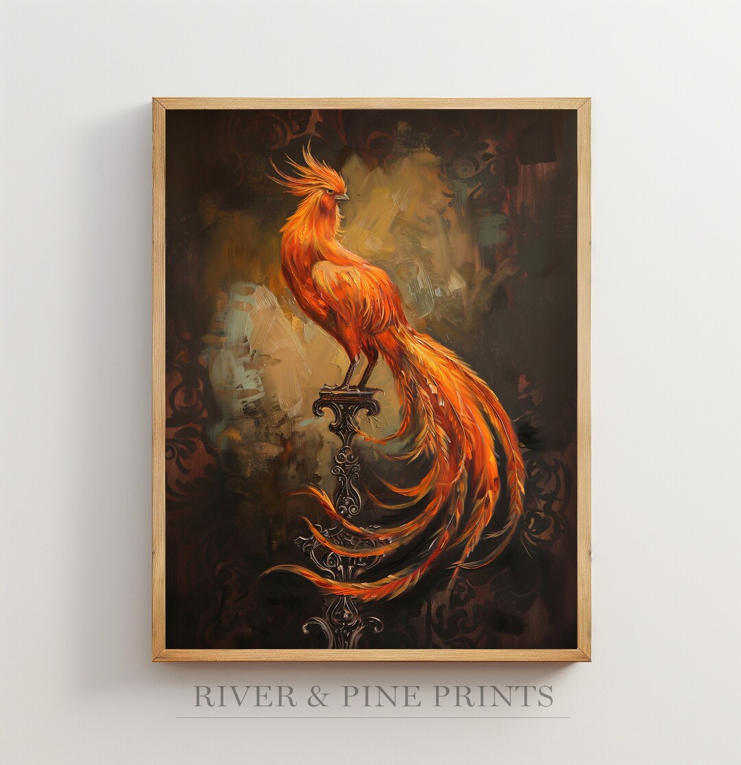 Phoenix Bird Wall Art, Magical Creature Print, Phoenix Artwork