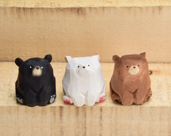 Handmade Wood Carving Bear - Hand Carved Wood Polar Bear - Sculptures Miniature Figurines - Cute Polar Bears Ornament