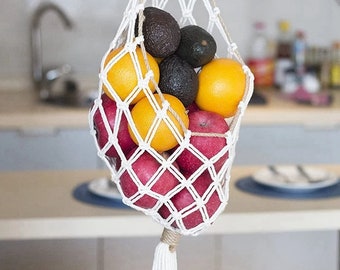 Handcrafted Macrame Fruit Basket | Cotton Cord Boho Home Decor - H99