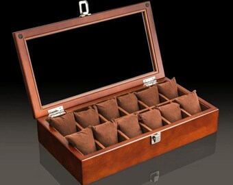 Luxe houten horlogedoos, elegante horlogedoos met 3, 5, 8,12 en 14 slots, premium horlogekast met glazen deksel en slot, het beste cadeau voor hem, vader