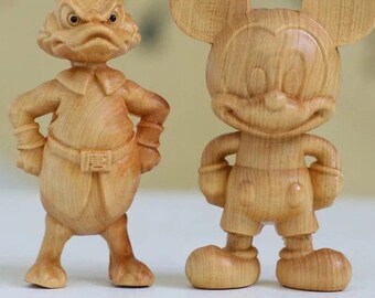 Disney Mickey Mouse & Donald Duck Mini Wooden Crafts - 7.5cm Tabletop Decoration - Cartoon Kawaii Figurines - Home Decor