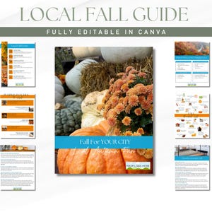 May include: A guide to local fall activities with a cover image of pumpkins, mums, and the text "Fall For Your City Local Autumn Fun".