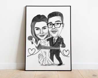 Individuelle Karikatur, 2 Personen, Handgezeichnet vom Bild, Zeichnung, Hochzeitsgeschenk, Geschenk für das Brautpaar