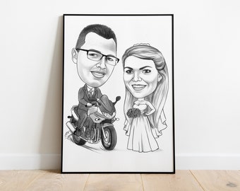 Drawing Cartoon Caricature, Hand Drawn, Caricature Personalized From Your Photos, Gift for Wedding, birthday, Anniversaries couple 2 people