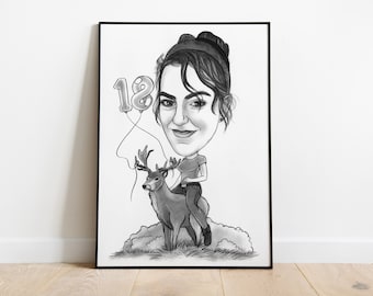 Drawing Cartoon Caricature, Hand Drawn, Caricature Personalized From Your Photos, Gift for birthday, for woman, girlfriend, girl, gf 1 pers.