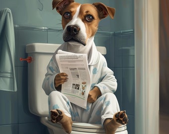 Custom Dog Portrait, Pet Bathroom Portrait, Funny Pet Portrait, Pet Customization, Personalized Pet Gift, Bathroom Wall Art, Kids Gift, Chic