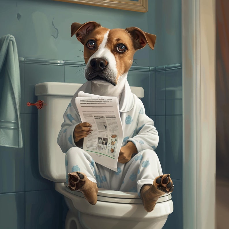 Custom Dog Portrait, Pet Bathroom Portrait, Funny Pet Portrait, Pet Customization, Personalized Pet Gift, Bathroom Wall Art, Kids Gift, Chic zdjęcie 1